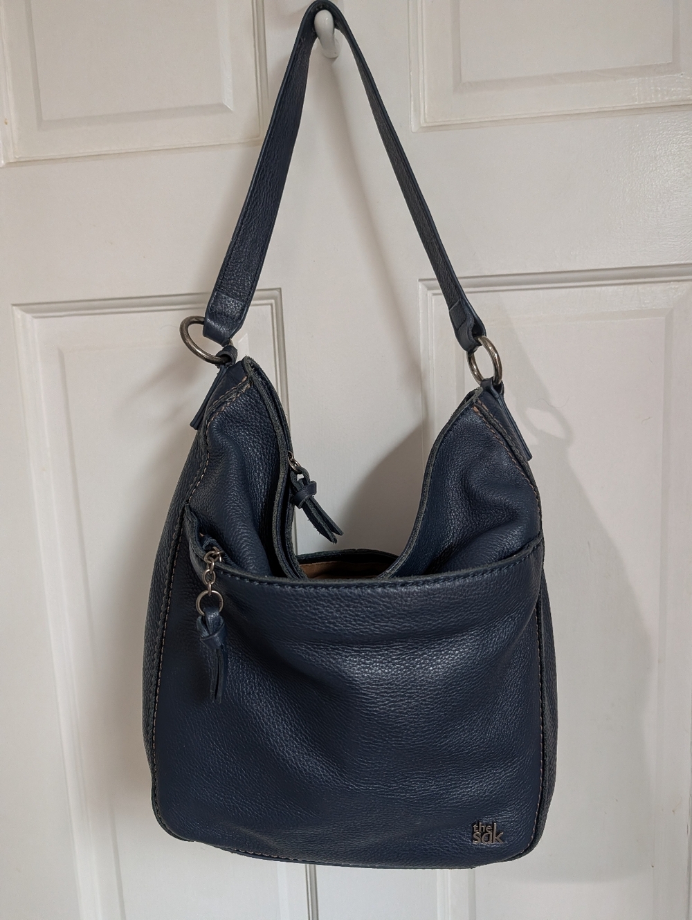 The Sak Navy Pebbled Leather Hobo Shoulder Bag
